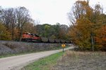 BNSF 8529 works hard as N800 claws its way up Saugatuck Hill